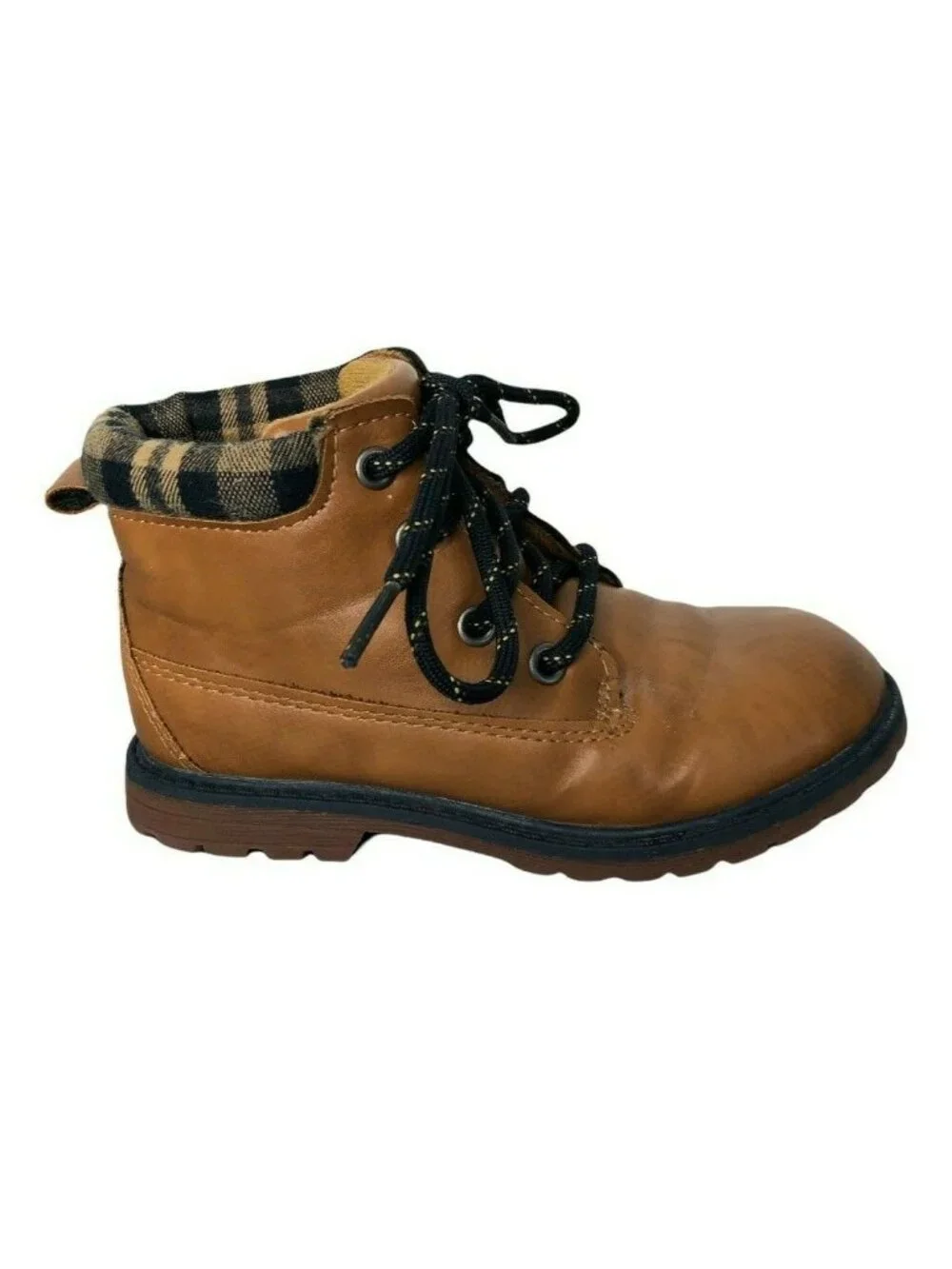 OshKosh B'Gosh Braxton B Boots Little Boys Toddler 10 Tan Black Plaid Shoes Beig